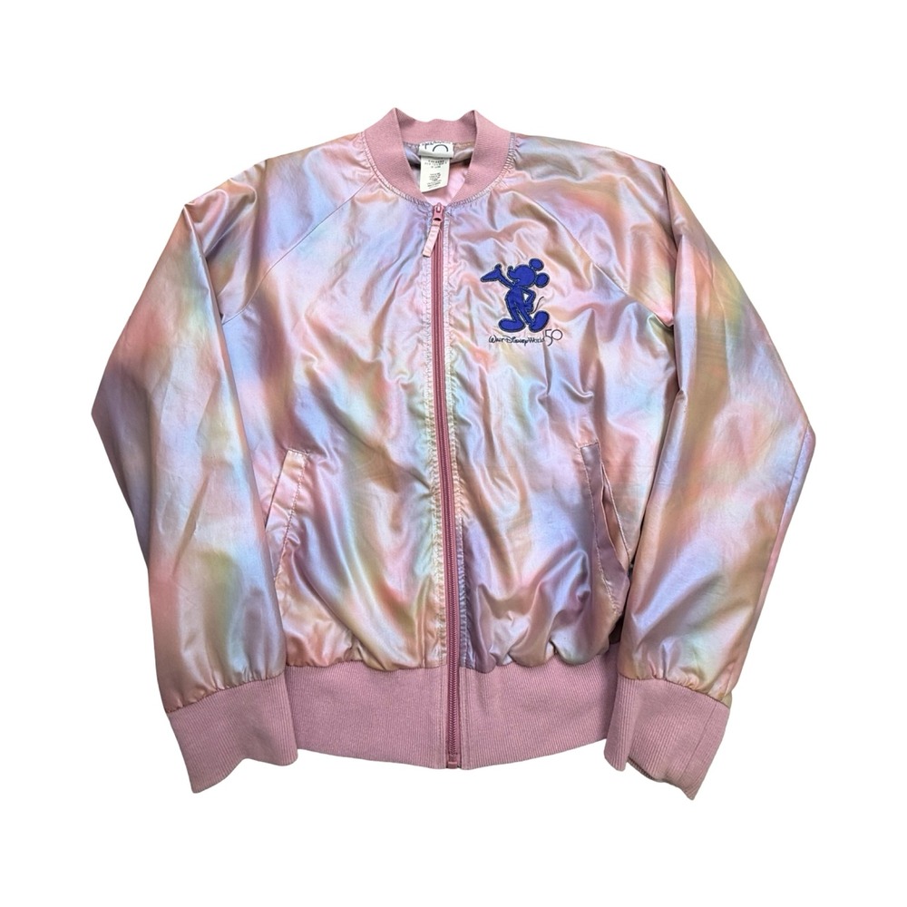 Disney World Bomber Jacket Womens M Iridescent 50th Anniversary Mickey Boho
